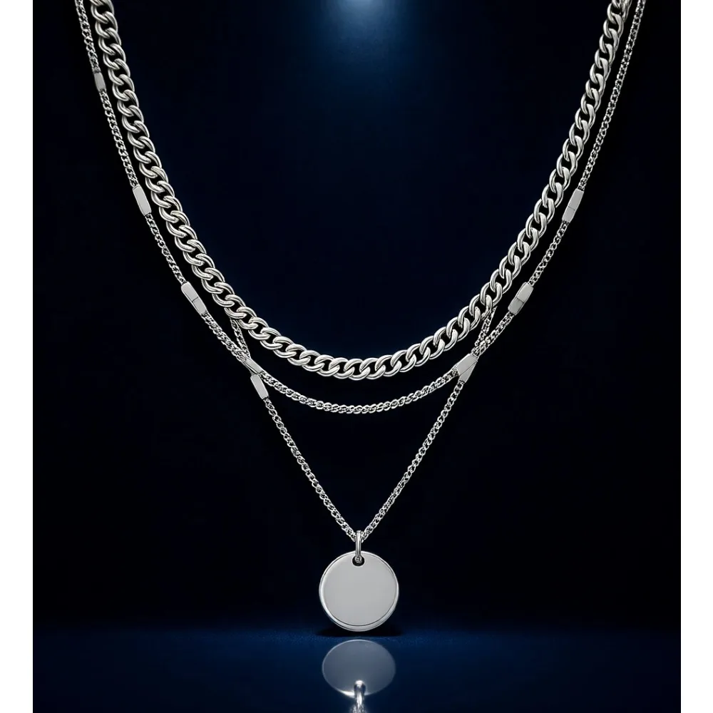 

Многослойные серебряные ожерелья для женщин, набор цепочек с круглыми подвесками