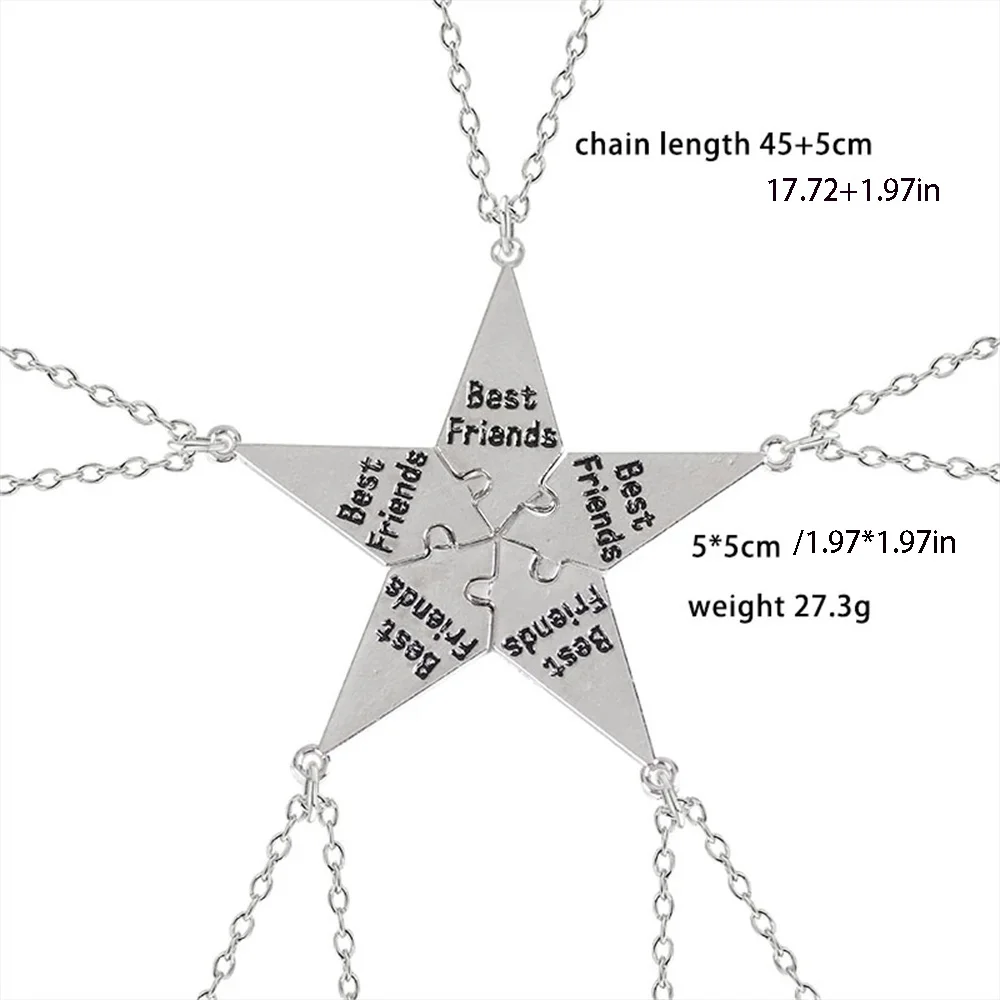 5pcs/Set Best Friend Necklace Creative Pentagram Pendant Alloy Accessories, Friendship Necklace For Men And Women