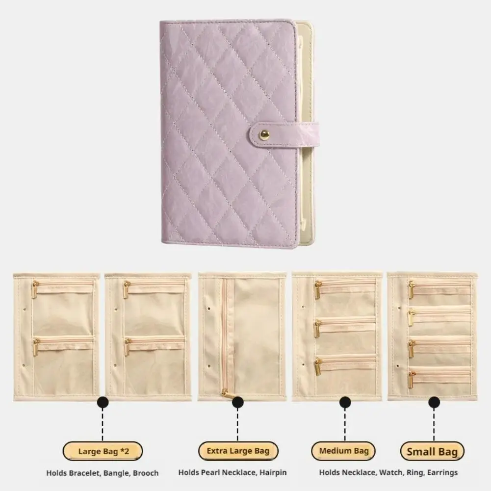Foldable Jewelry Storage Binder Diamond Quilted PU Leather Ring Earring Organizer Book with Multiple Pockets for Travel Home Use - view 5