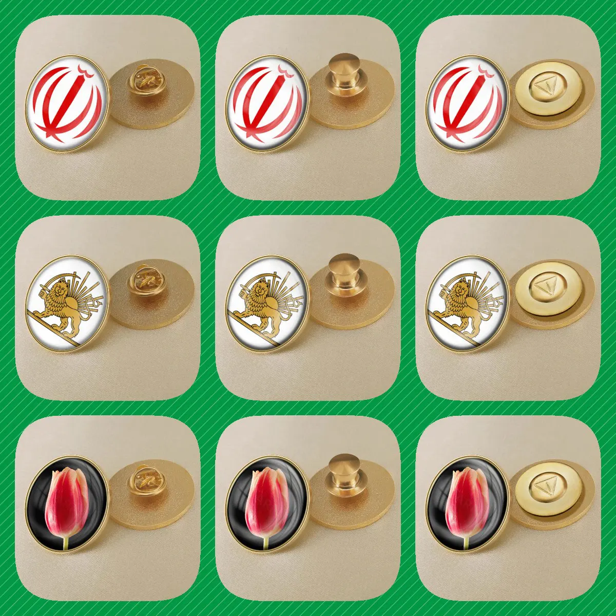 Iran Iranians Map Flag National Emblem National Flower Brooches Badges Lapel Pins