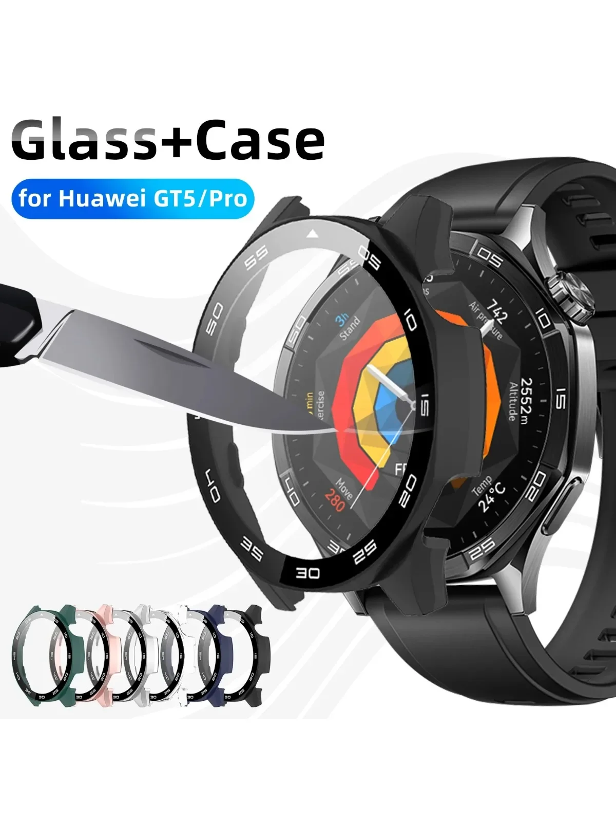Coque pour Huawei Watch GT 5/GT5 Pro 46mm protecteur d'écran en verre trempé et pare-chocs de protection PC dur Huawei GT5 accessoires de couverture