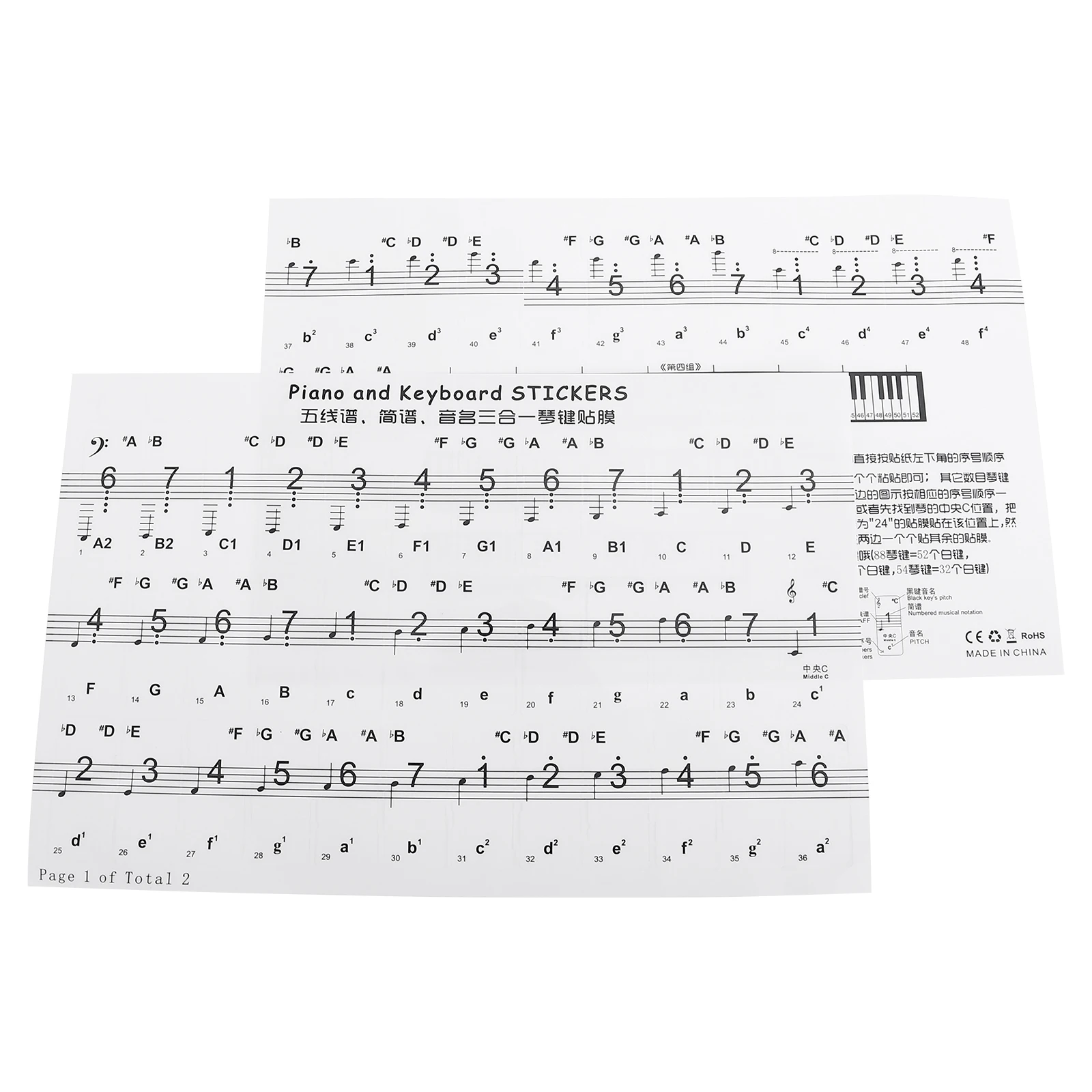 

2 Sheets Transparent Keyboard Stickers for Piano Beginners Removable PVC Accessories No Fading Anti Sweat Wear Resistant Long