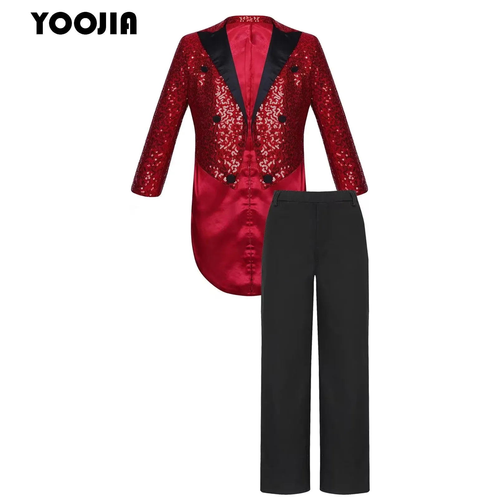

Boys Shiny Sequins Lapel Tailcoat Blazer Jacket And Long Pants Gentleman Tuxedo Outfit Pageants Wedding Party Suit Magic Costume