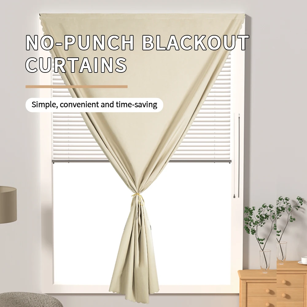 No-drill 99% Blackout Bedroom Curtains Privacy Protection Curtains for Bay Windows Living Room Blind and Kitchen Easy to Install