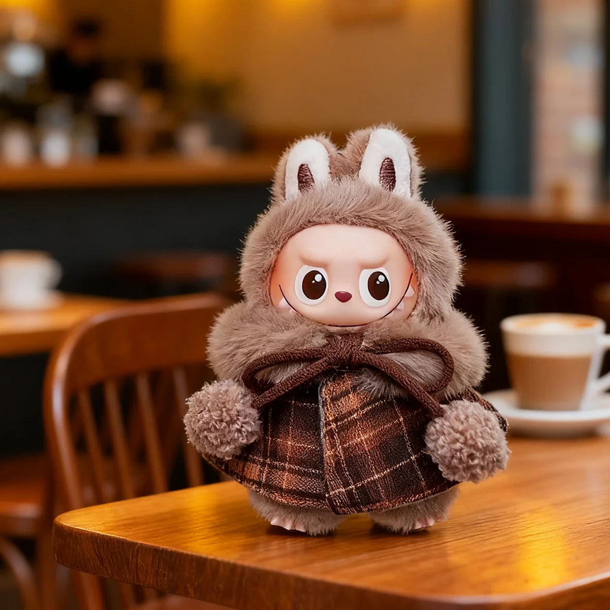 Plush Doll's Clothes for Mini Labubu 4.0 for Love Series Christmas Clothes Classic Grid Dress Cloak Set Clothing