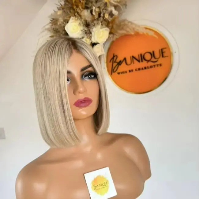 애쉬 블론드 가발 합성 헤어 숏 밥 가발 200% 밀도 풀 13X4 레이스 프론탈 가발 짙은 짧은 뿌리 애쉬 블론드 컬러 밥 가발