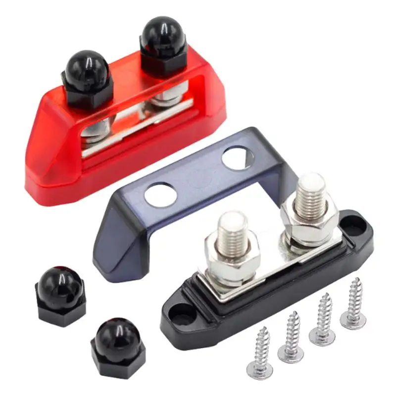 Terminal Power Distribution Block M10 Terminal Covered Busbars Battery Terminal Distribution Block 2X Power Stud Busbars For Car