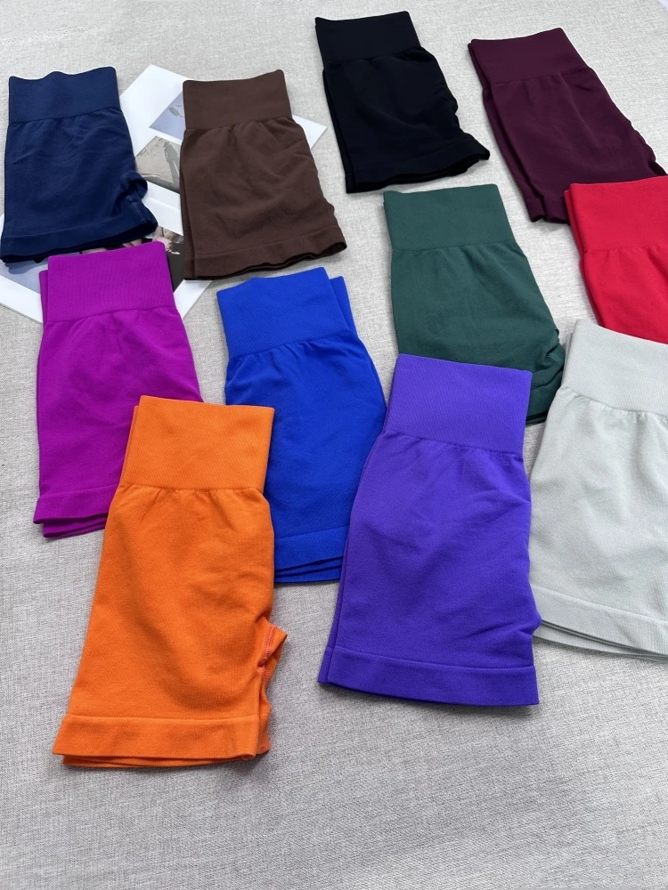 Mulheres sem costura tecido esportes shorts magros shorts feminino cintura alta hip com nervuras ginásio treinamento shorts yoga
