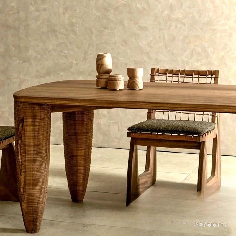 Medieval wabi-sabi style solid wood dining table creative personality rectangular
