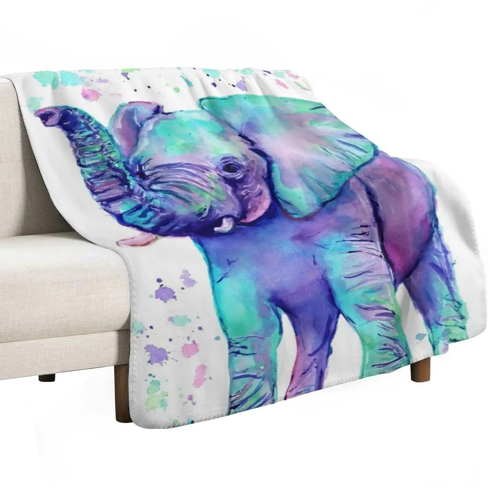 Colourful Watercolour Elephant Throw Blanket Large sofa bed Blankets For Sofas Bed linens christmas gifts For Sofa Thin Blankets