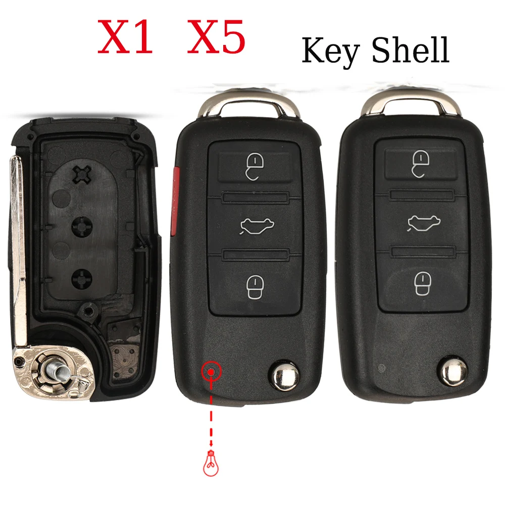 jingyuqin X1 X5 Car Key Shell For VW VOLKSWAGEN Touareg Phaeton Skoda Flip Auto Remote Keyless Case Side Panic Button