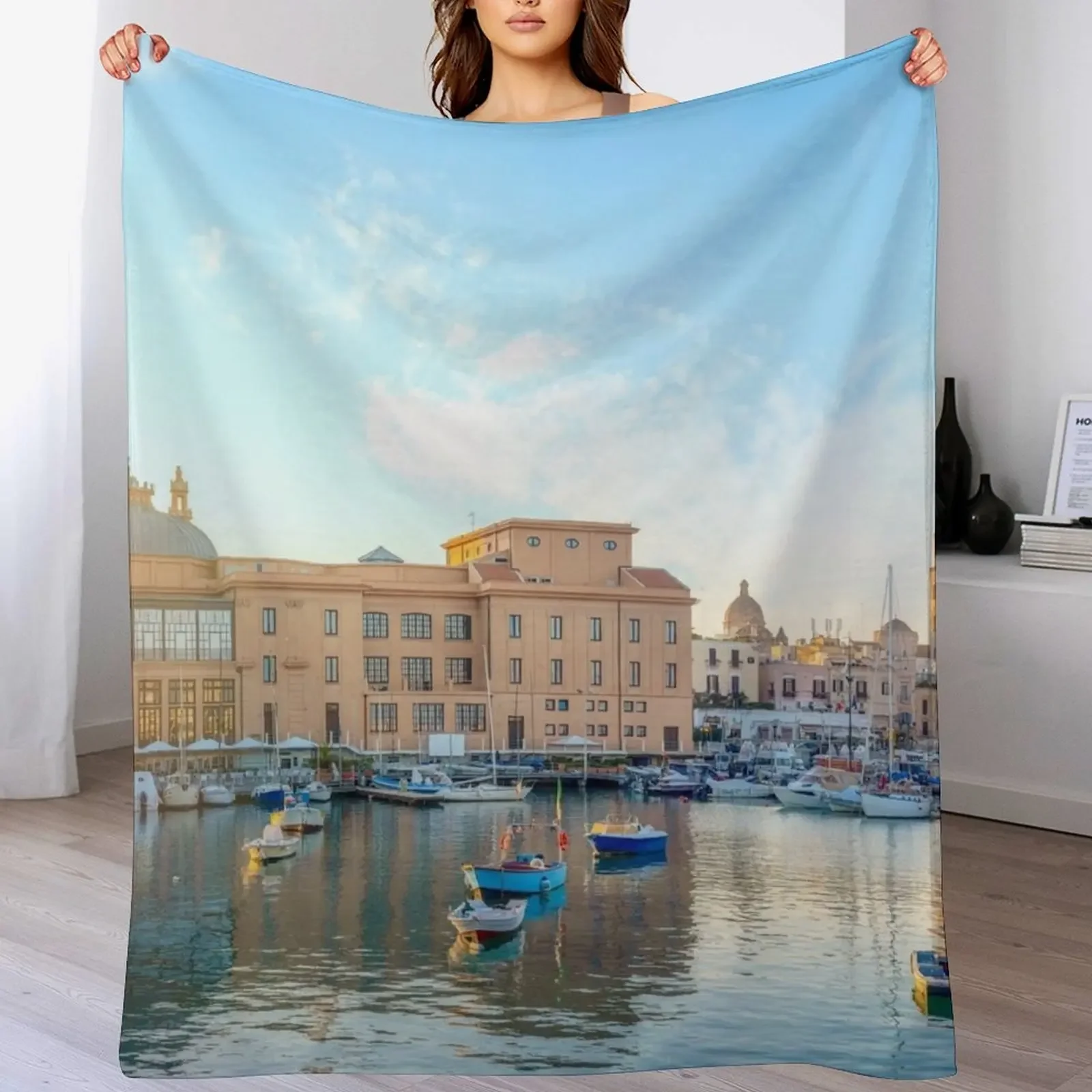 Panorama of Bari, Italy Throw Blanket Bed Flannel Vintage Blankets