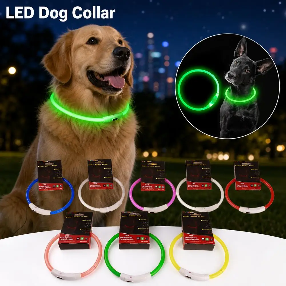 LED Dog Collar USB Rechargeable Glowing Pet Necklace Fiber Optic Safety Light Up Collar For Dogs Night Walking Waterproof