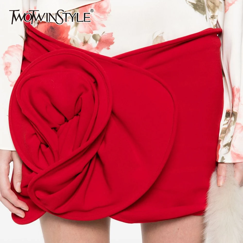 

TWOTWINSTYLE Solid High Street Spliced Zipper Slimming Skirt For Women Asymmetrical Patchwork Appliques Mini Skirts Female New