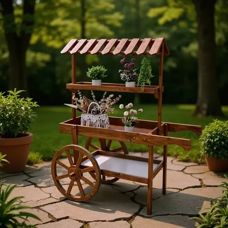 Large float flower stand storage stand flower shop decoration villa display stand indoor and outdoor mobile float pastoral