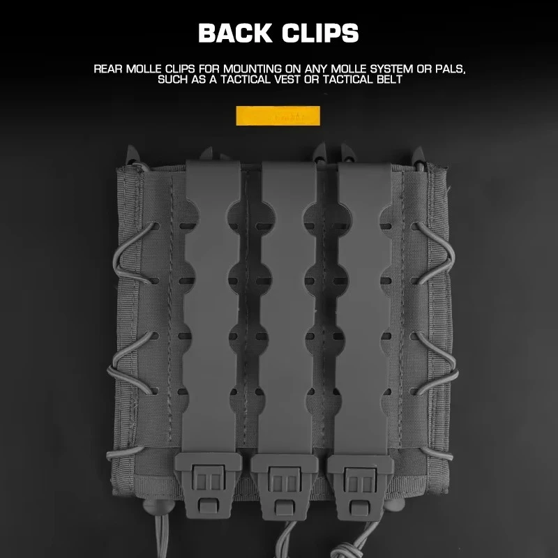Tactical Tiger Type Long Triple Magazine Pouch Quick Pull Pistol Molle Mag Bag for .40 .45 MP5 MP7 MP9 MP10 MPX Gear view 6
