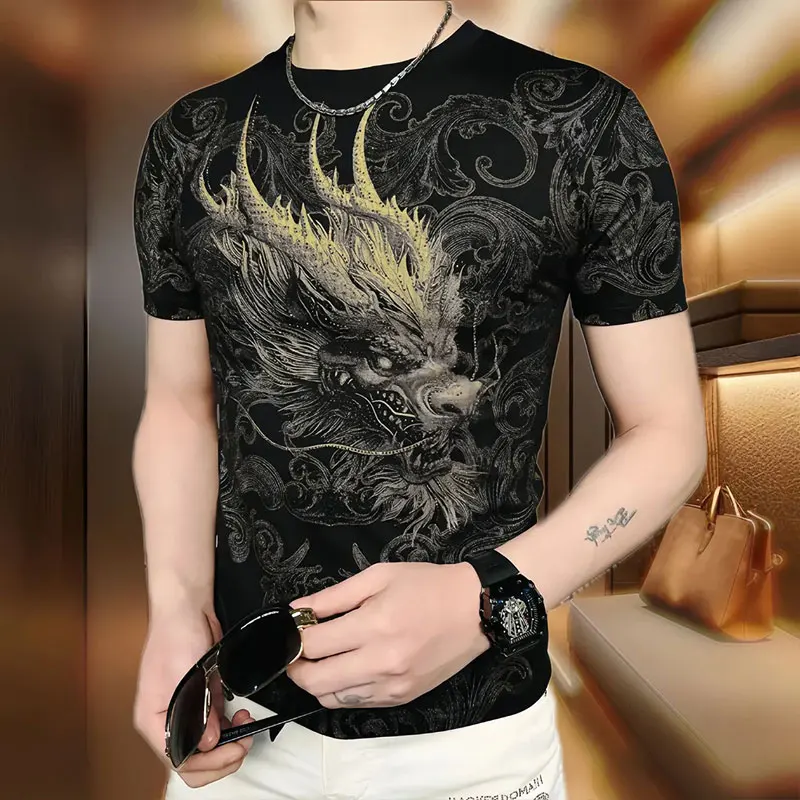 Elegant Fashion Harajuku Slim Fit Ropa Hombre Loose Casual Sport All Match Tshirts Printed O Neck Thin Style Short Sleeve Tees