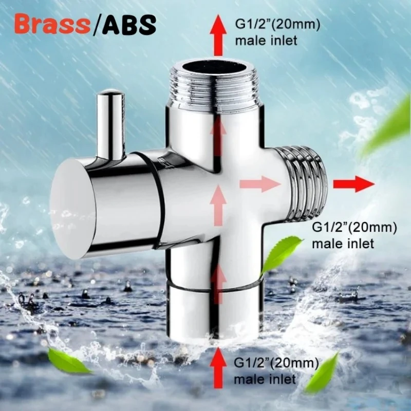 

Brass 3-way Shower Diverter Valve Water Separator Shower Tee Adapter Adjustable Faucet Switcher Bathroom Replacement Part