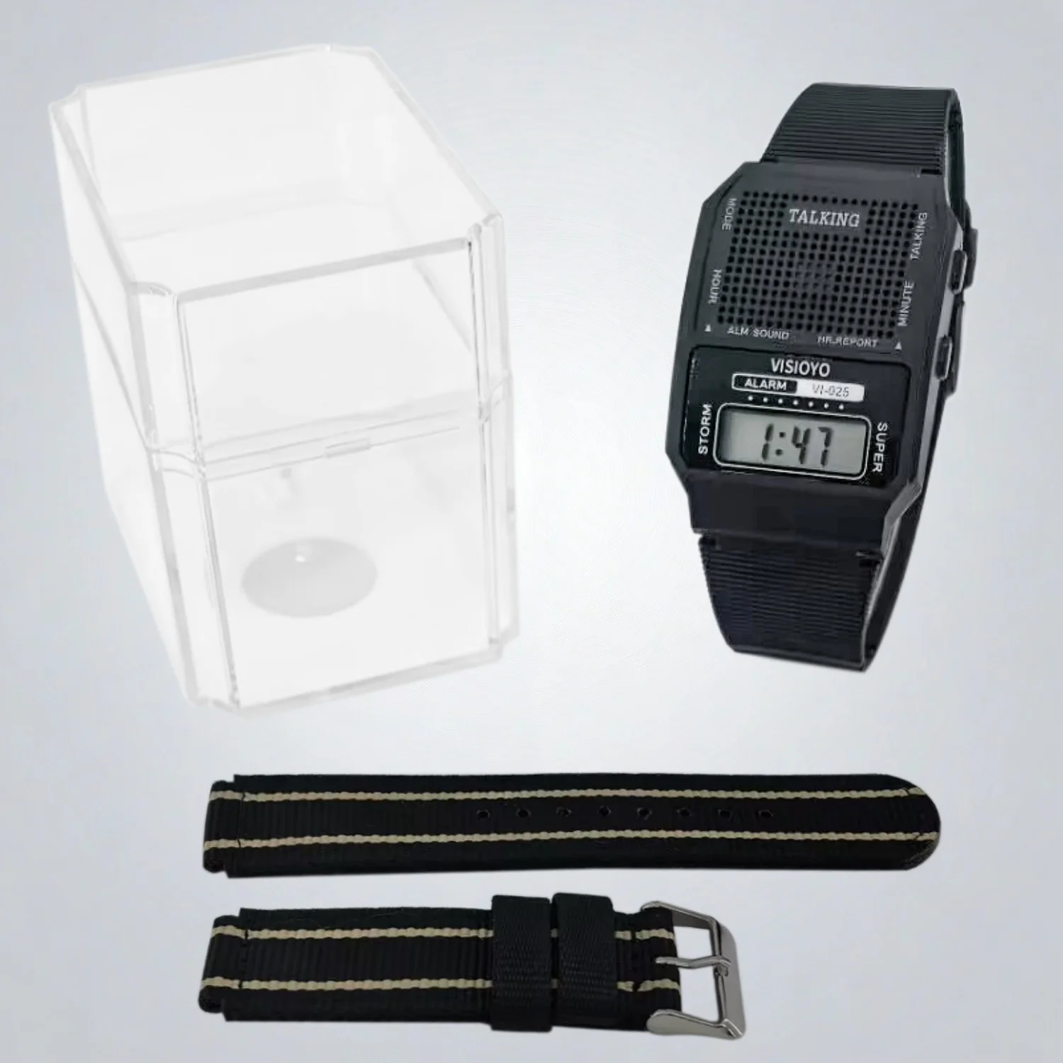 

Прямоугольные японские голосовые часы для слабовидящих VI-025TJ