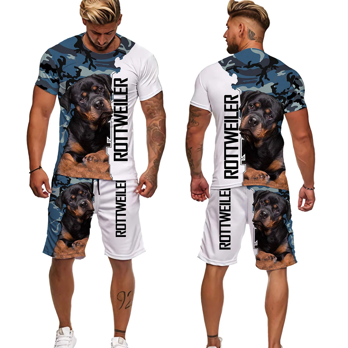 YUHA, Summer Pitbull Rottweiler Dog 3D Printed Men Funny T-shirt/Shorts/Suits Men\'s Tracksuit Set  Graphic Tees Short Pants Outw