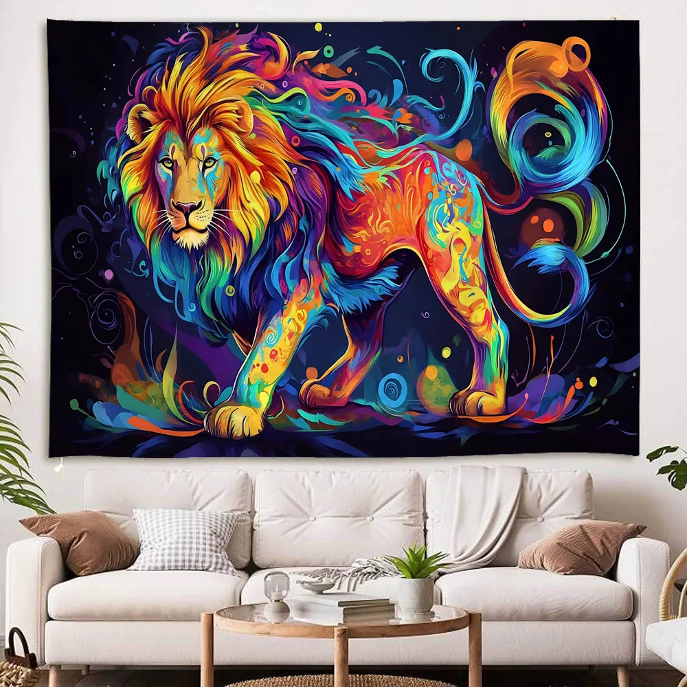 Cartoon Lion Tapestry Wall Hanging Aesthetic Animal Bedroom Decor Fairy Tale Living Room Dormitory Background Poster