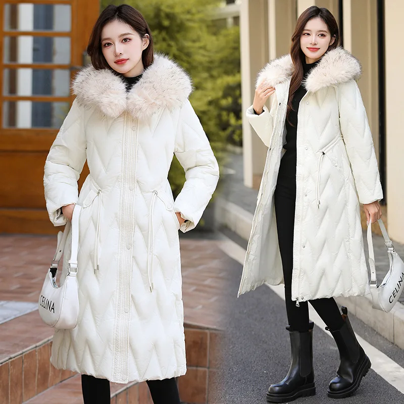 Parka da donna inverno nuovo grande collo di pelliccia spessa manica lunga tasca con cerniera moda elegante casual pendolari Parka femminile