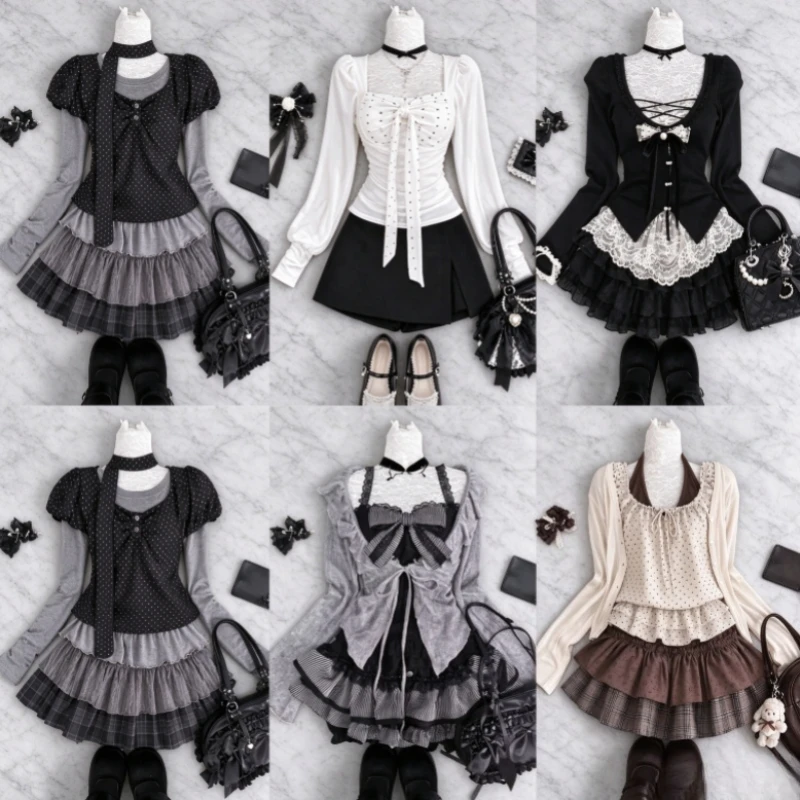 Korean Kawaii Y2K Harajuku Retro 2 Piece Suits Subculture Shirts and Skirt American Vintage Street Daily Casual Fashion Outfits