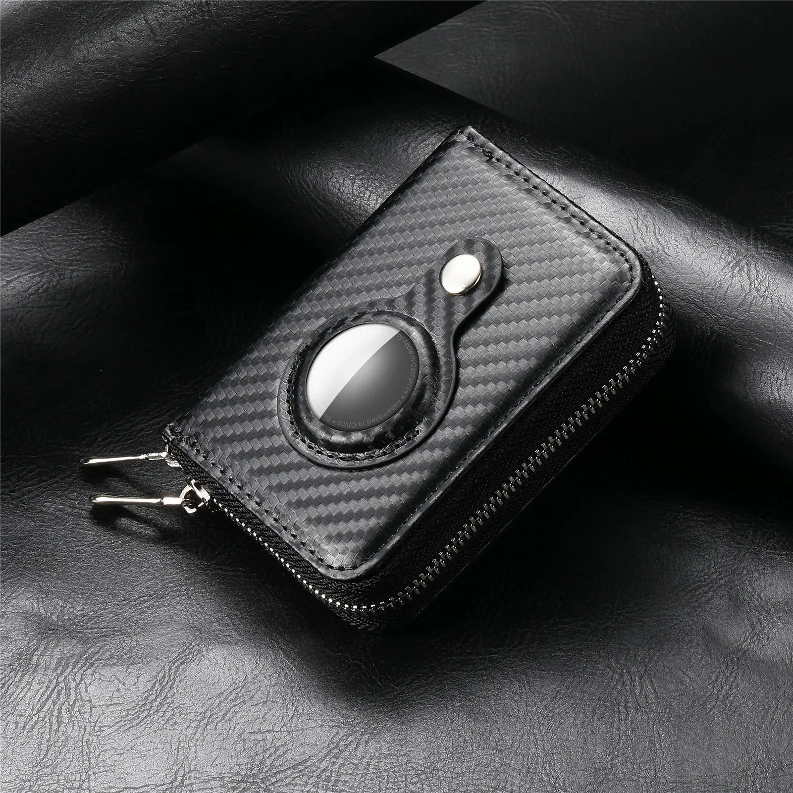 Airtag Locator Expanding Card Holder Unisex Fashion Exquisite RFID Double Zipper Coin Purse Cover Carbon Fiber Texture PU Leathe