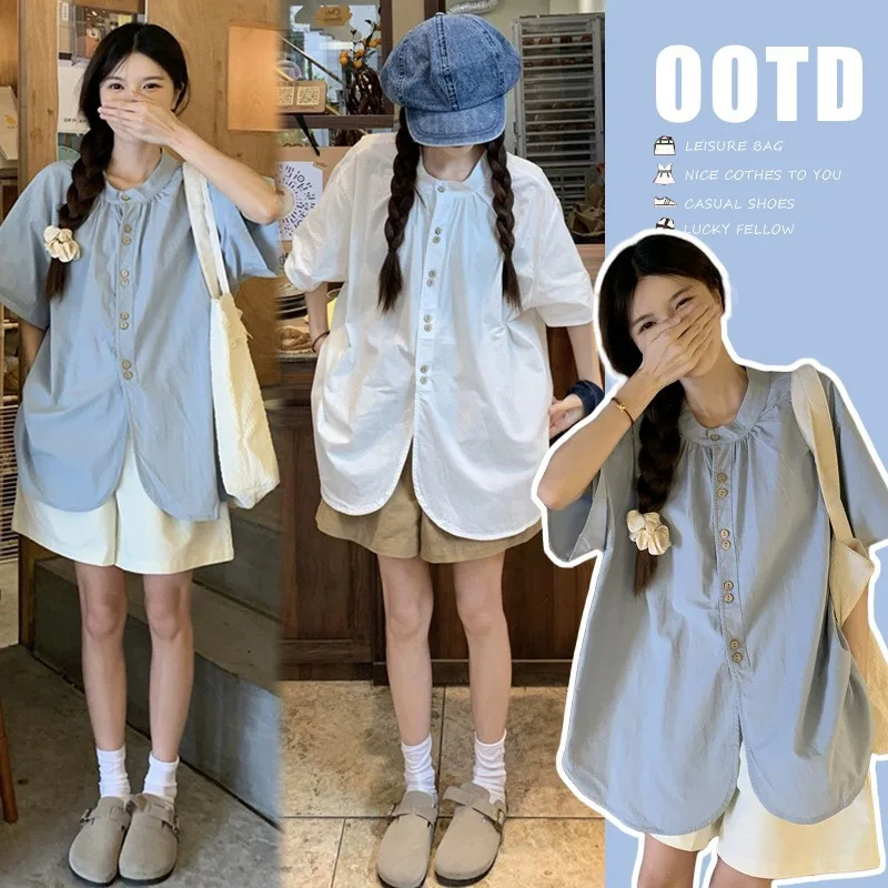 

Maternity Outfit Summer Two Piece Set for Petite Pregnant Women Wrinkle Resistant Shirt and Shorts Anti-Wrinkle Comfortable