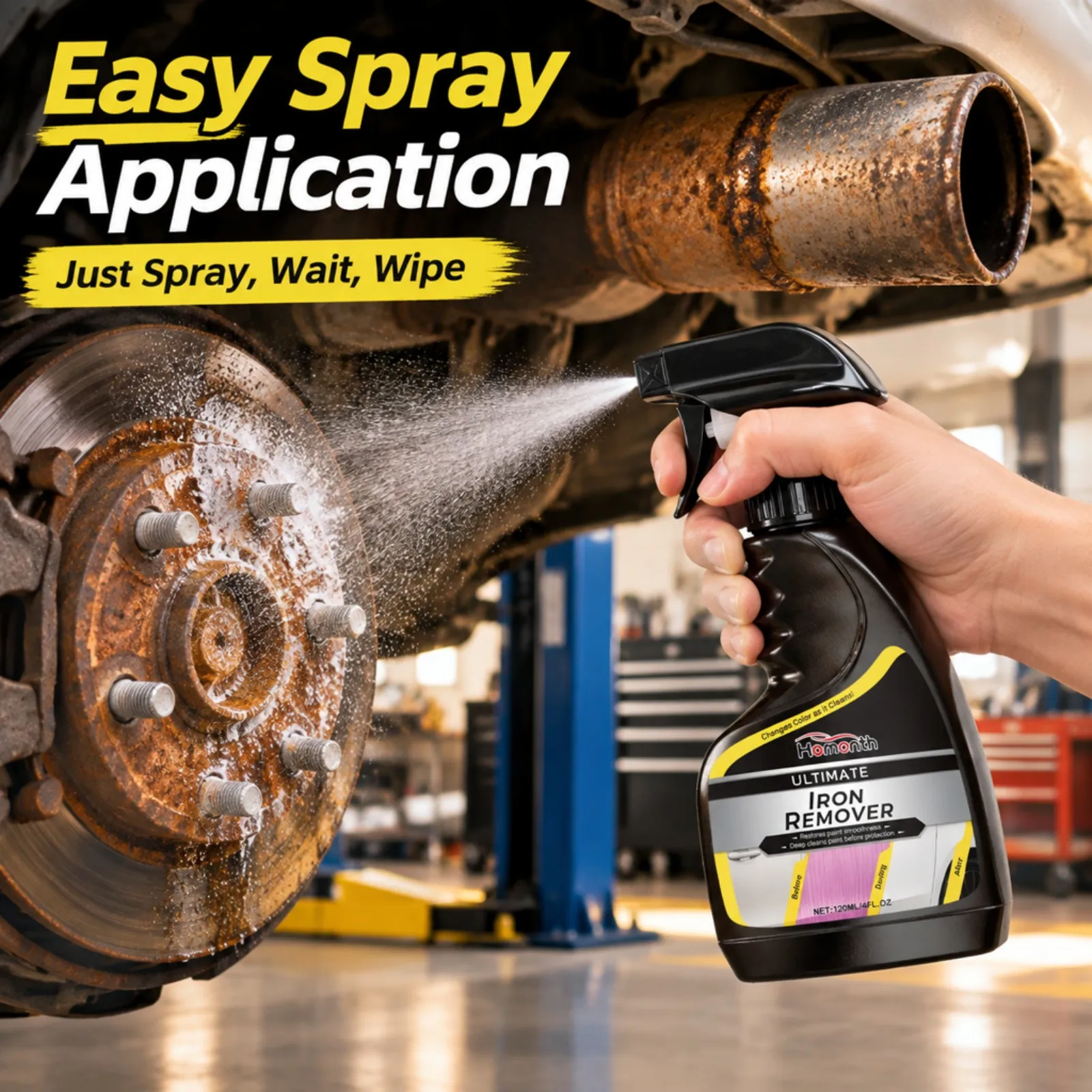 Car Rust Remover Spray 120ml Quick Penetration Dissolve Rust Layer Restore Metal Gloss for Wheel Hub Exhaust Pipe Auto Care