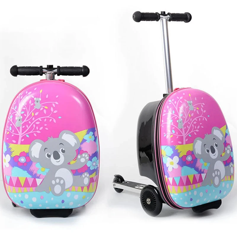 Kids Skateboard Luggage Schoolbag Folding Trolley Case Children's Suitcase on Wheels Travel Bag Cartoon Skating Ride Scooter