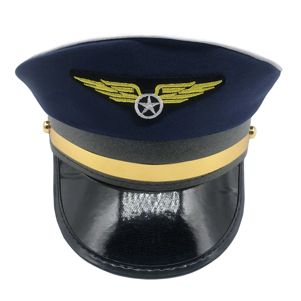 2 Farben Kapitän Hut Cosplay Luftfahrt Kappe Marine Party Kostüm Polizei Matrosen Kappen Leistung Kapitän Hut Mit Abzeichen Unisex 1 STÜCK – Detail 5