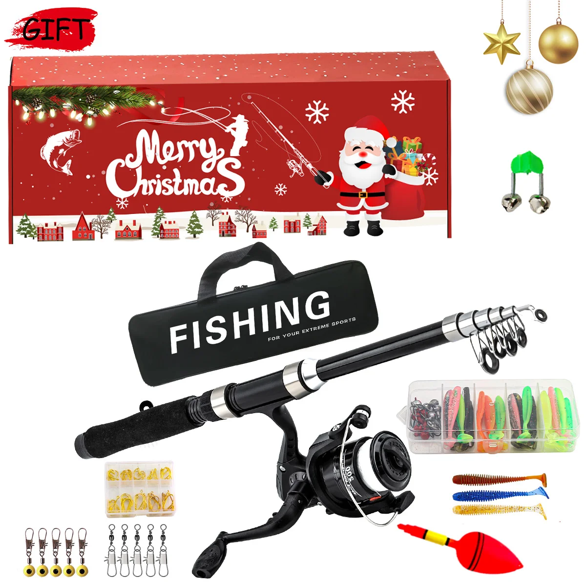 

Christmas lure rod set, glass rod set, complete set of fishing gear, portable and ultra light long-range sea fishing set
