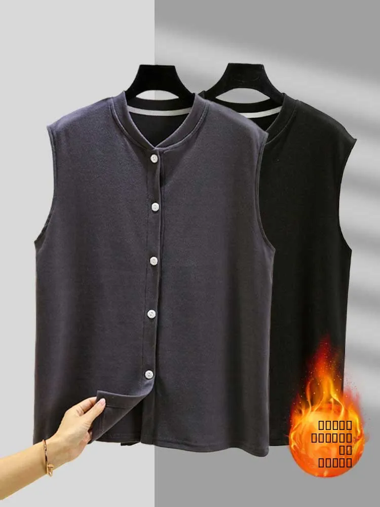 

Men's Mid-aged And ly Double-sided Floing Velvet Warm Vest without Sves Fastening with Buttons Inner Wear Fce Li...