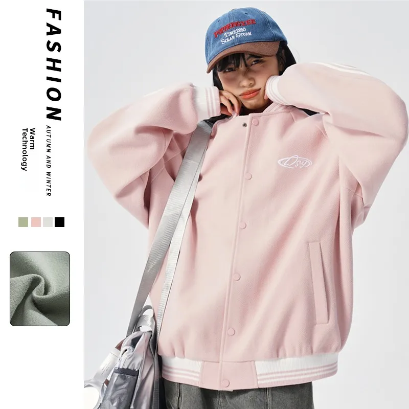 

New Spring Autumn Color Blo Baseball Jaet Stand Collar ex Sli Teenager Faion Outerwear Casual Loose Fit Polyest...