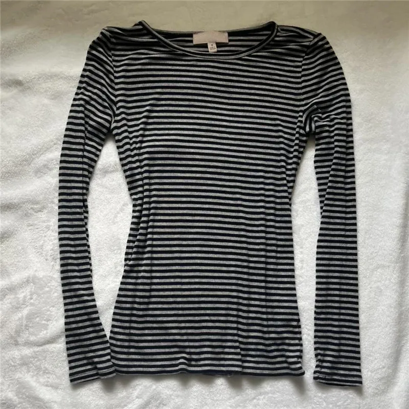 Lamuusaa y2k Aesthetic Top Women Vintage Clothes Striped Grunge Fairycore Long Sleeve T Shirt 2000s Tee Casual Streetwear