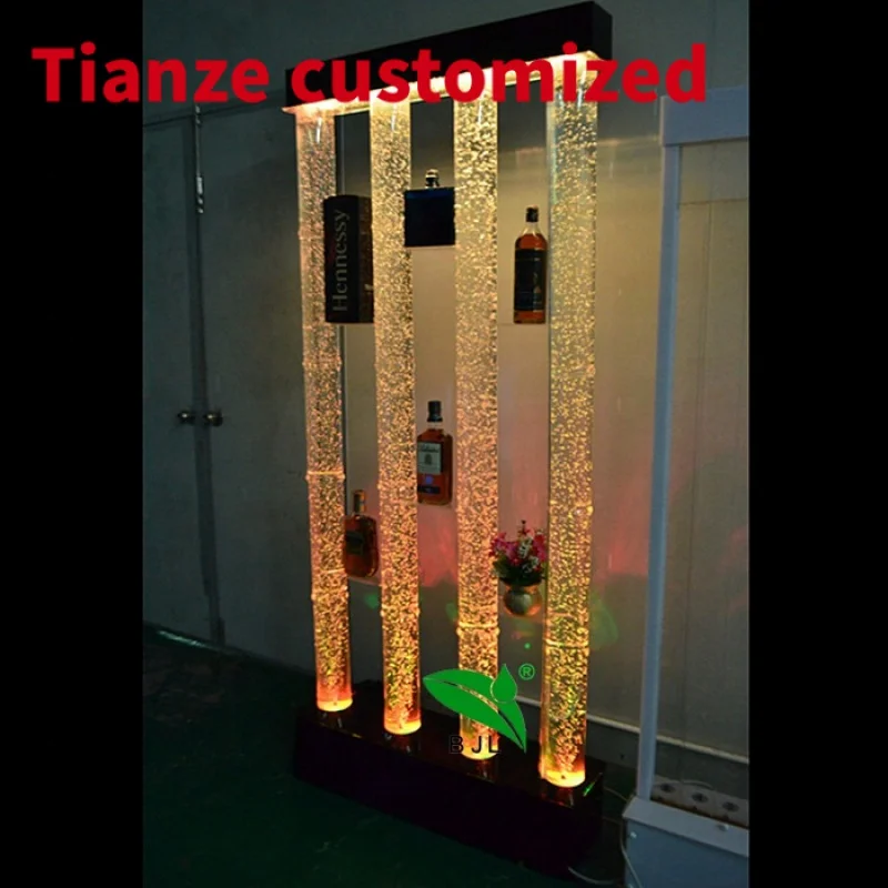 

(Customized) restaurant home bar furniture led glowing acrylic red wine shelves display cabinet with water bubble tube lamp