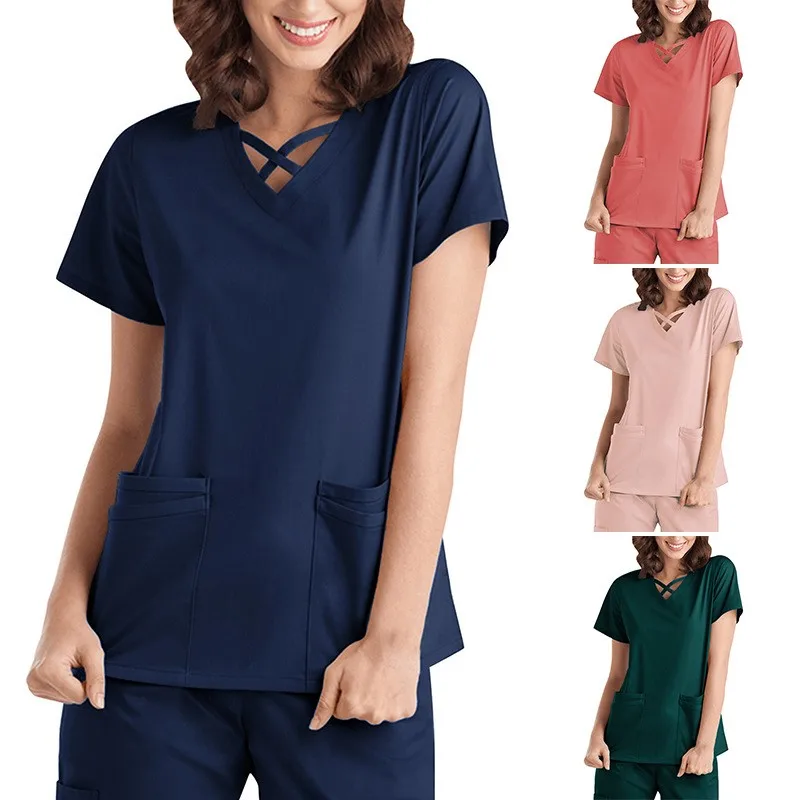 

Elastic Quick Drying Medical Uniform Dentist Pharmacy operating room Uniform thin Short Sleeved Scrub Sets Doctor Nurse Workwear