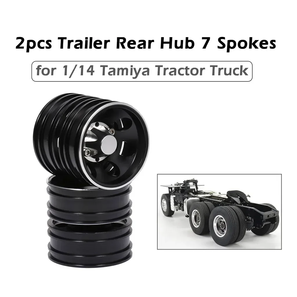 

2PCS RC Car Metal Trailer Front Rear Hub Rim 7 Spokes for 1/14 Tamiya Tractor Truck RC Climber Trailer