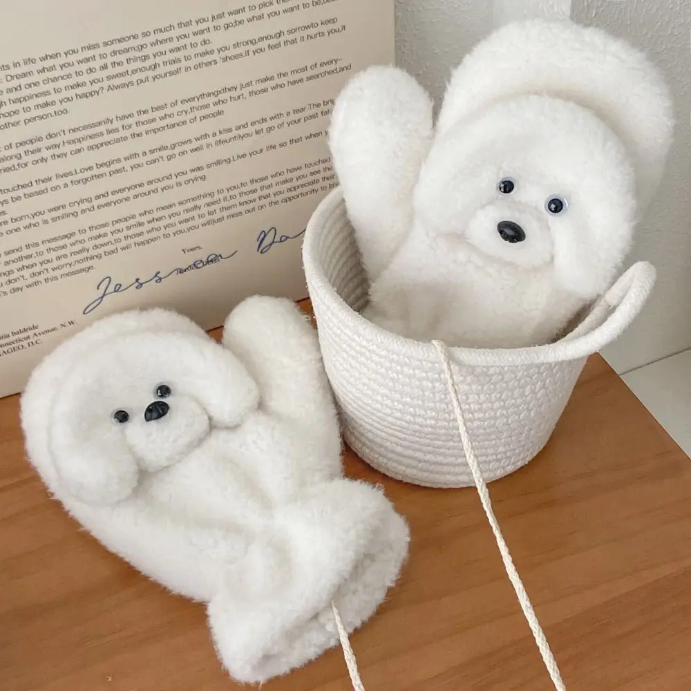 

Fashion Cute Puppy Fur Gloves Warm Thicken Dog Gloves Windproof Plush Toy Poodle Mitten Outdooor