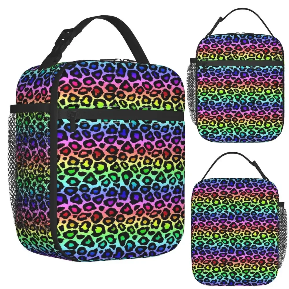Colofrul Rainbow Leopard Print Animal Skin Cheetah Insulated Lunch Bag for Women Children Food Boxes Thermal Lunch Box Tote
