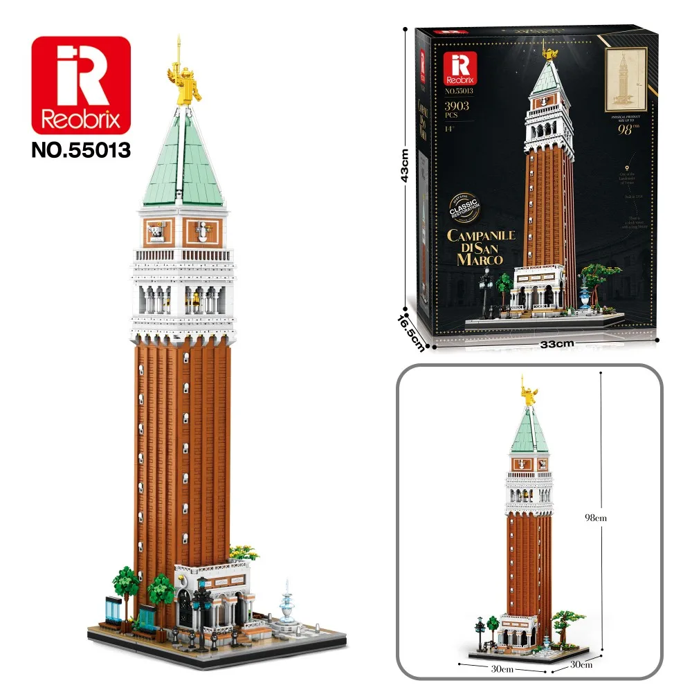 3903 pçs relógio de st. mark torre blocos de construção renascentista modelo arquitetônico tijolos decoração desktop crianças brinquedos presentes do feriado