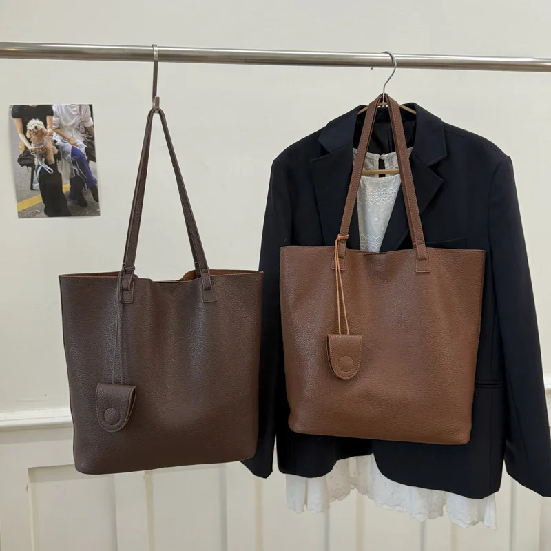 

Минималистичная однотонная большая сумка с узором личи, осенняя новая женская большая вместительная композитная сумка, повседневные сумки на плечо