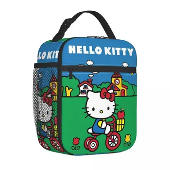 Merhaba Kitty binmek bir bisiklet yalıtımlı öğle yemeği çantası taşınabilir yemek konteyner soğutucu çanta Tote yemek kabı okul açık gıda çanta