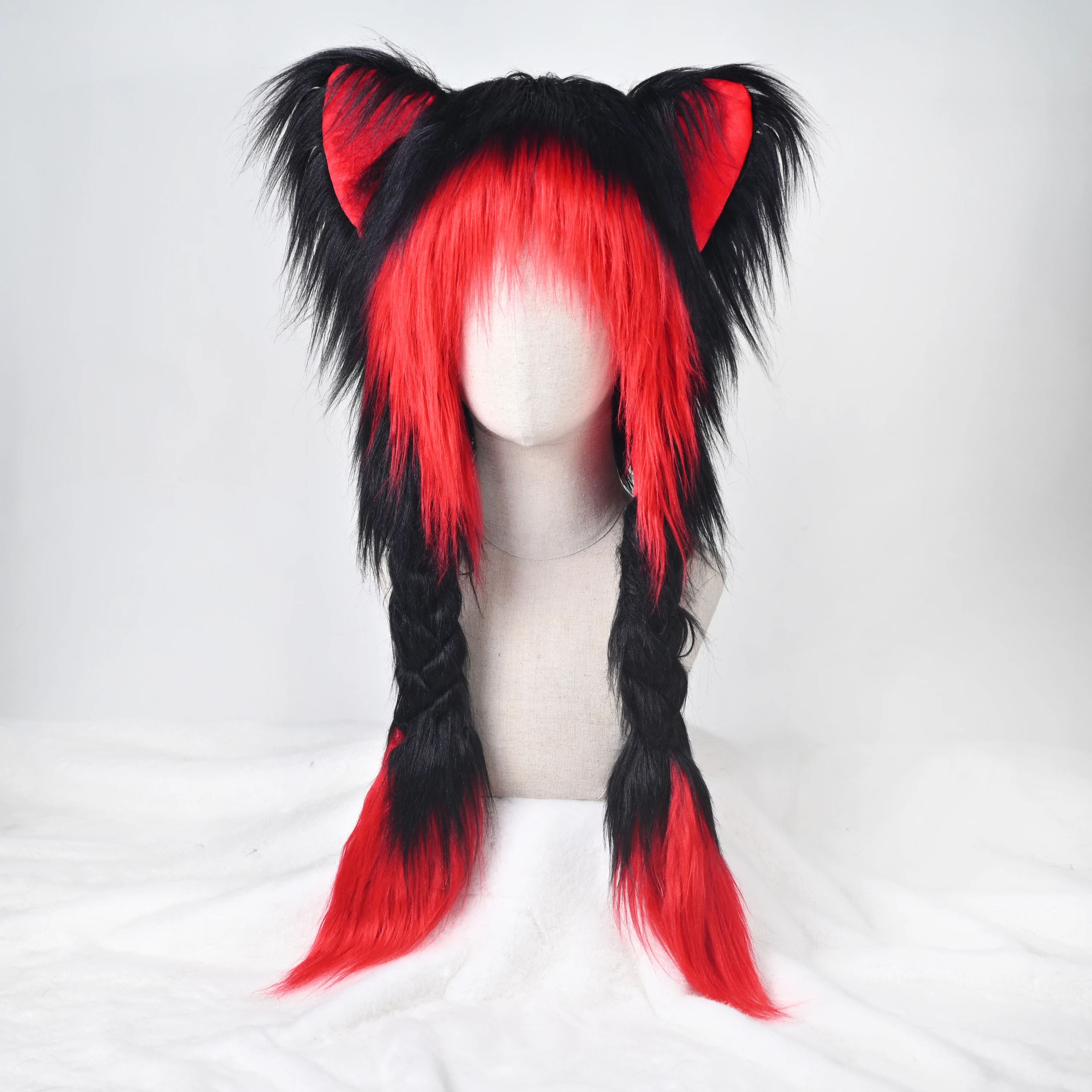 

Plush Cat Ears Wig Hat with Braids Synthetic Fur Style Cosplay Headwear for Anime & Halloween