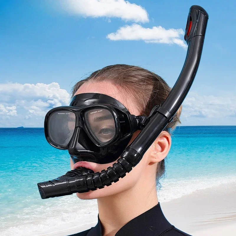 

Professional Snorkeling Two-piece Set Silicone Full Dry Breathing Tube La rge Frame With Degree Diving Goggles