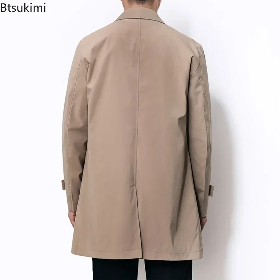 2025Men's Brand Trench Coats Business Casual Solid Color Mid-length Jackets Fashion Lapel Windbreaker Coats Male Outerwear Coats