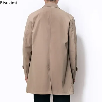 Men's Mid-Length Business Casual Trench Coat 3 2026Men's Brand Trench Coats Business Casual Solid Color Mid-length Jackets Fashion Lapel Windbreaker Coats Male Outerwear Coats 3