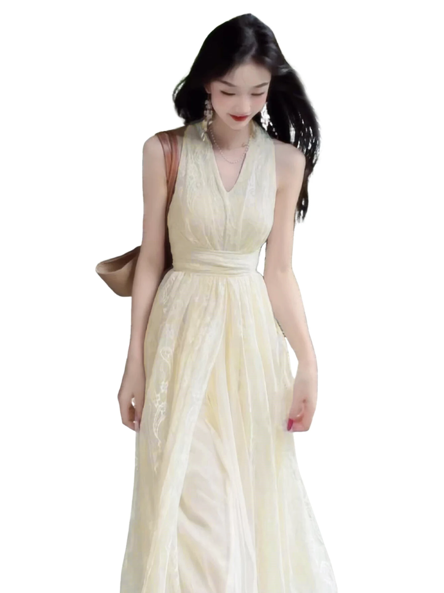 Nouvelle jupe de plage pour femme, style estival, taille haute cintrée, couleur unie, coupe ample, ligne A, S...