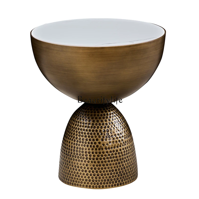

Italian minimalist rock slab edge few designer creative light luxury metal bedside table living room balcony small coffee table
